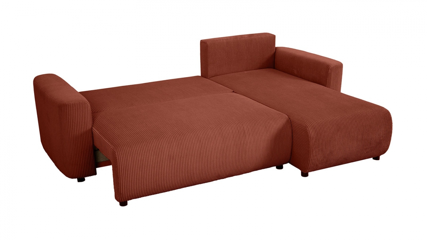 Canapé d'angle convertible réversible 3/4 places en velours côtelé rouille avec coffre de rangement - Uma