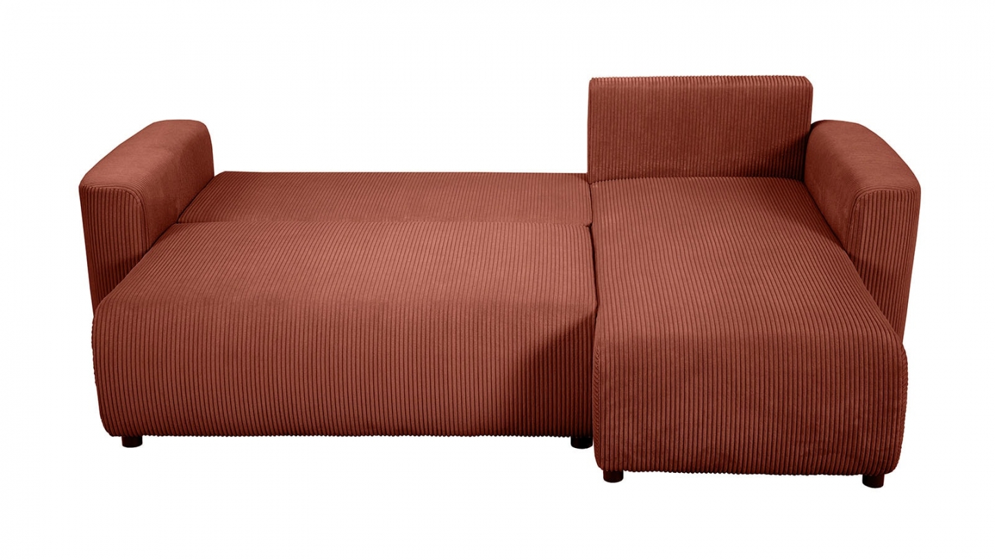 Canapé d'angle convertible réversible 3/4 places en velours côtelé rouille avec coffre de rangement - Uma