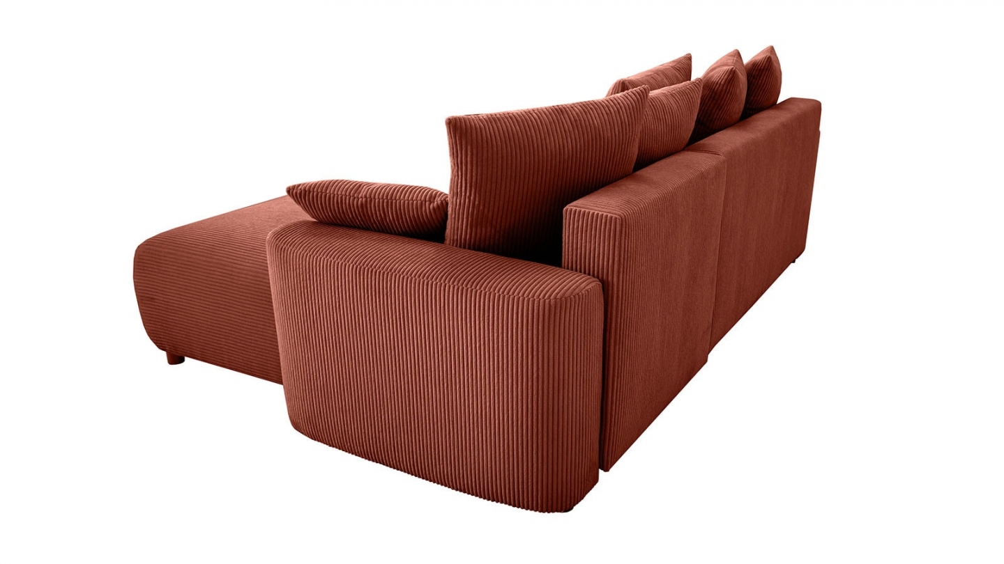 Canapé d'angle convertible réversible 3/4 places en velours côtelé rouille avec coffre de rangement - Uma