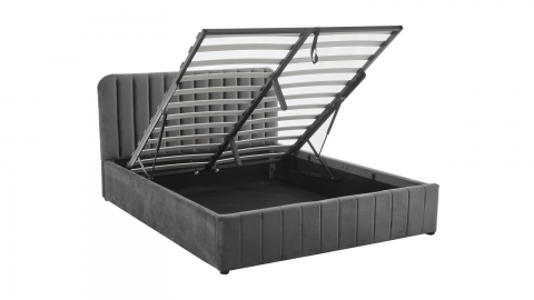 Lit coffre adulte 140x190 cm avec tête de lit capitonnée en velours gris foncé - Ava