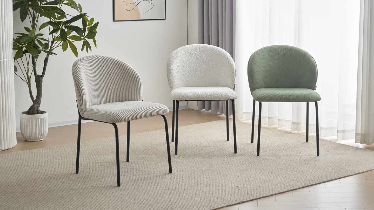 Lot de 2 chaises de salle à manger en velours côtelé vert kaki - piètement en métal noir - Noé