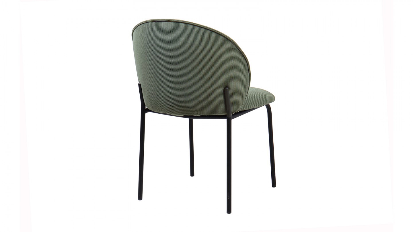 Lot de 2 chaises de salle à manger en velours côtelé vert kaki - piètement en métal noir - Noé