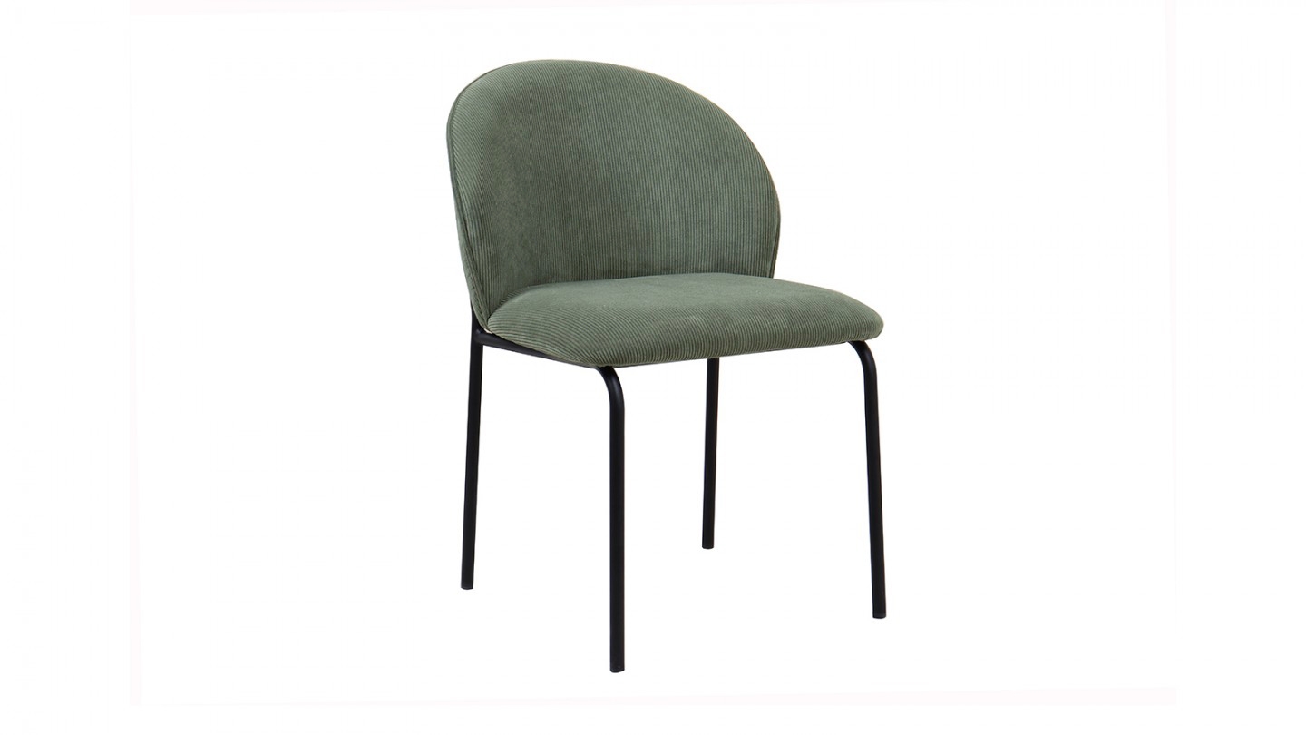 Lot de 2 chaises de salle à manger en velours côtelé vert kaki - piètement en métal noir - Noé
