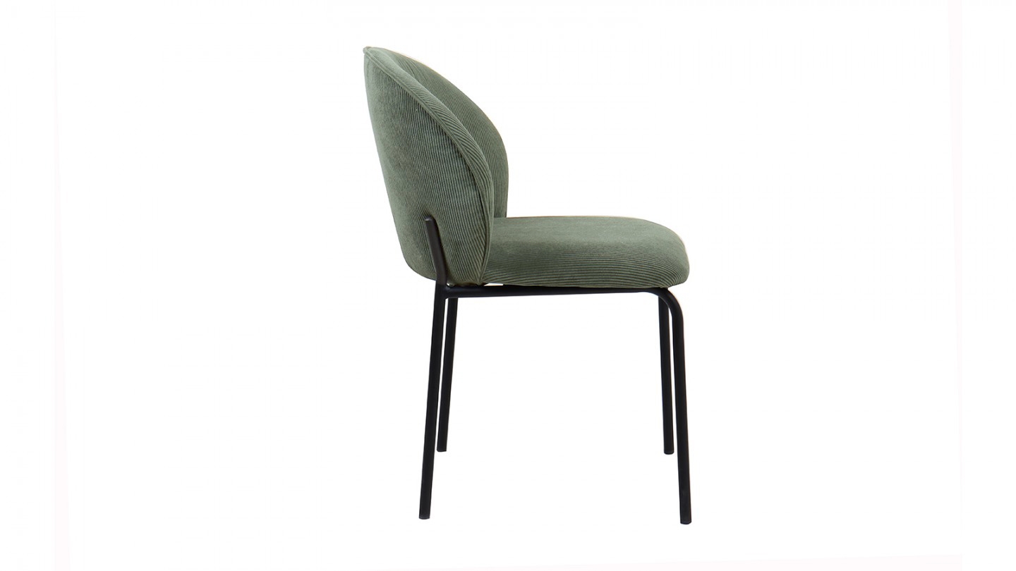 Lot de 2 chaises de salle à manger en velours côtelé vert kaki - piètement en métal noir - Noé