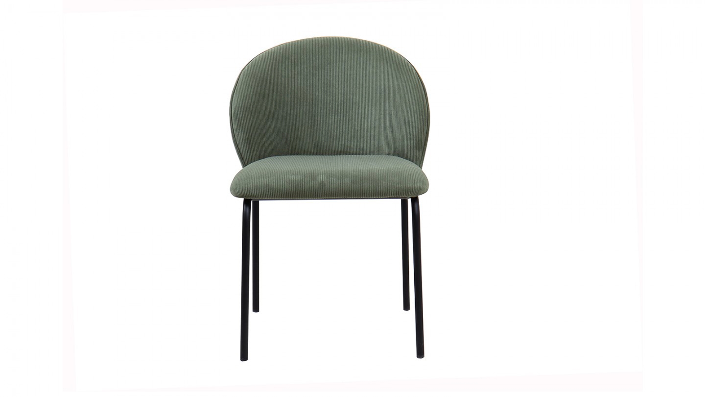 Lot de 2 chaises de salle à manger en velours côtelé vert kaki - piètement en métal noir - Noé