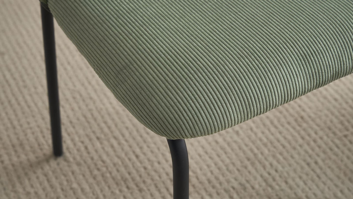 Lot de 2 chaises de salle à manger en velours côtelé vert kaki - piètement en métal noir - Noé
