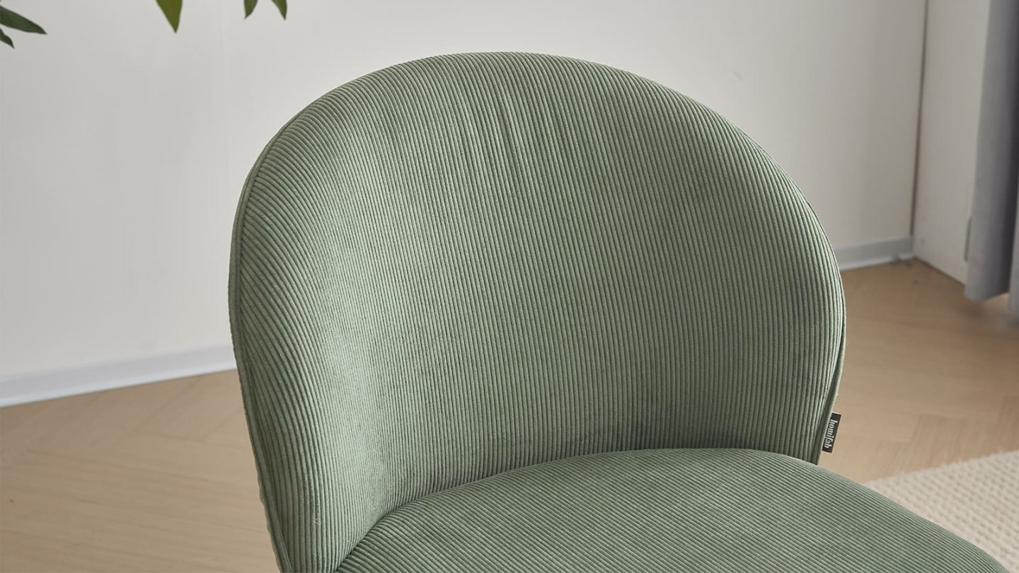 Lot de 2 chaises de salle à manger en velours côtelé vert kaki - piètement en métal noir - Noé