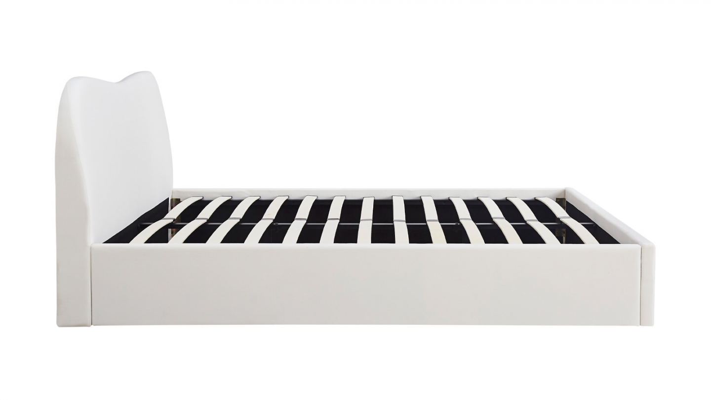 Lit coffre adulte 160x200 cm avec tête le lit matelassée en velours beige - Suzon