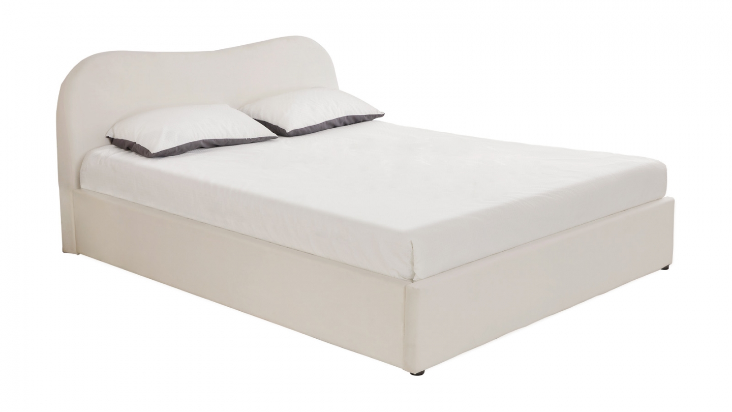 Lit coffre adulte 180x200 cm avec tête le lit matelassée en velours beige - Suzon