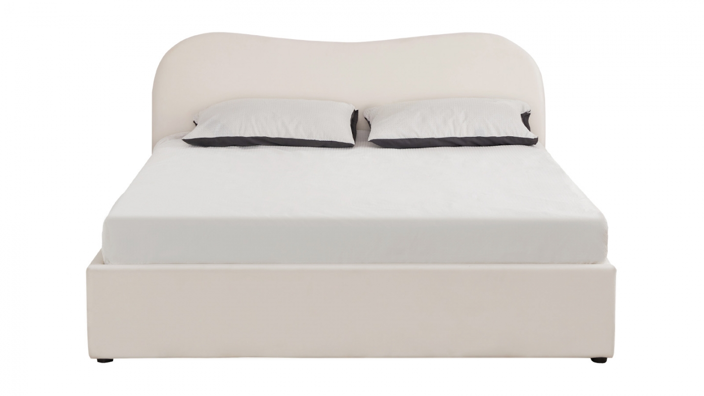 Lit coffre adulte 180x200 cm avec tête le lit matelassée en velours beige - Suzon