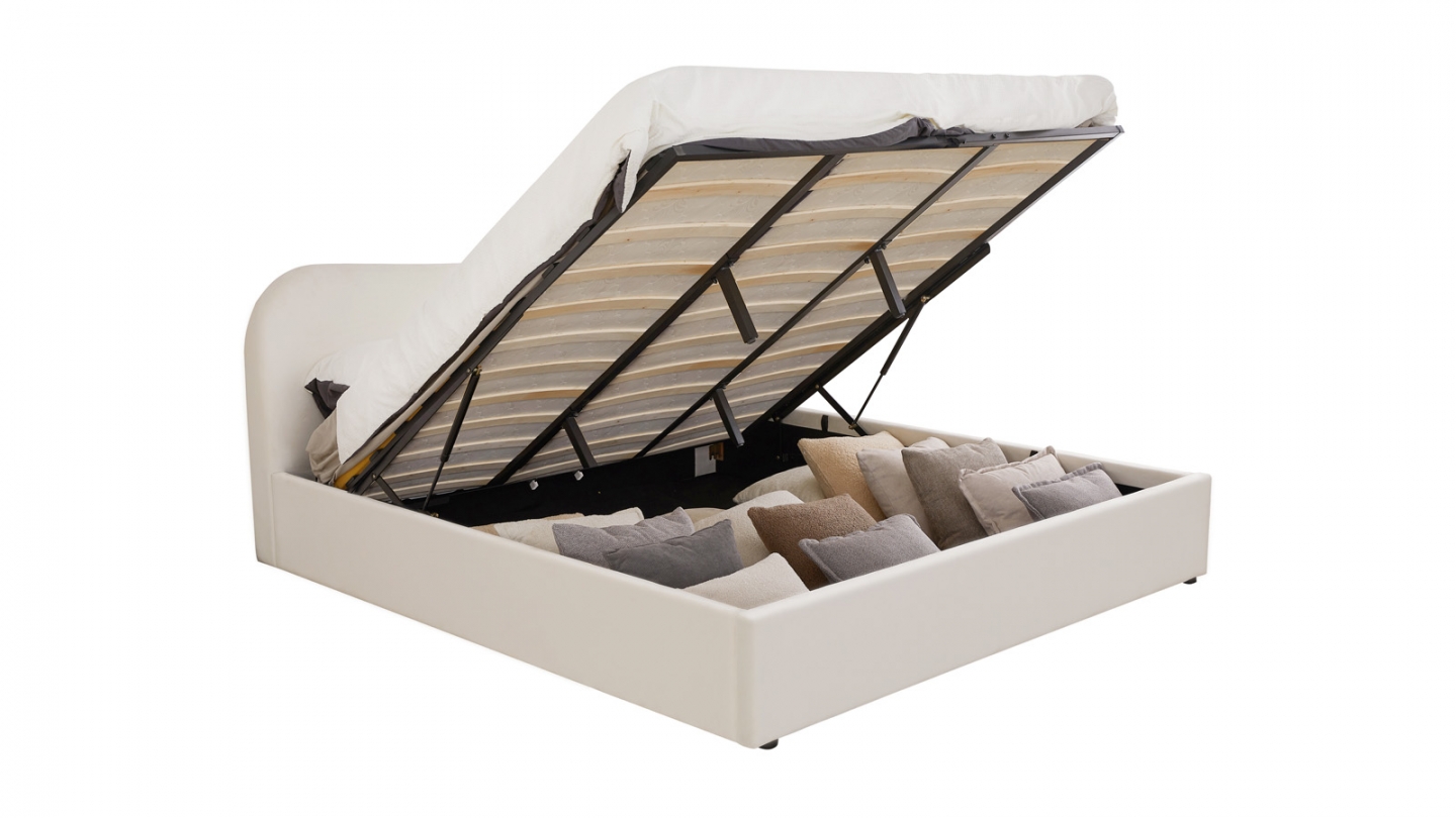 Lit coffre adulte 180x200 cm avec tête le lit matelassée en velours beige - Suzon
