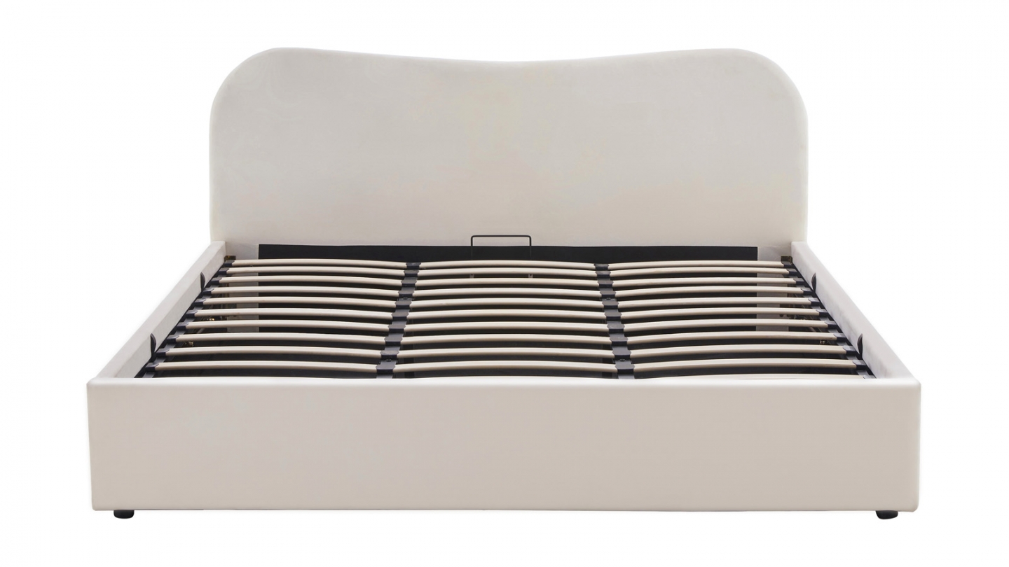 Lit coffre adulte 180x200 cm avec tête le lit matelassée en velours beige - Suzon