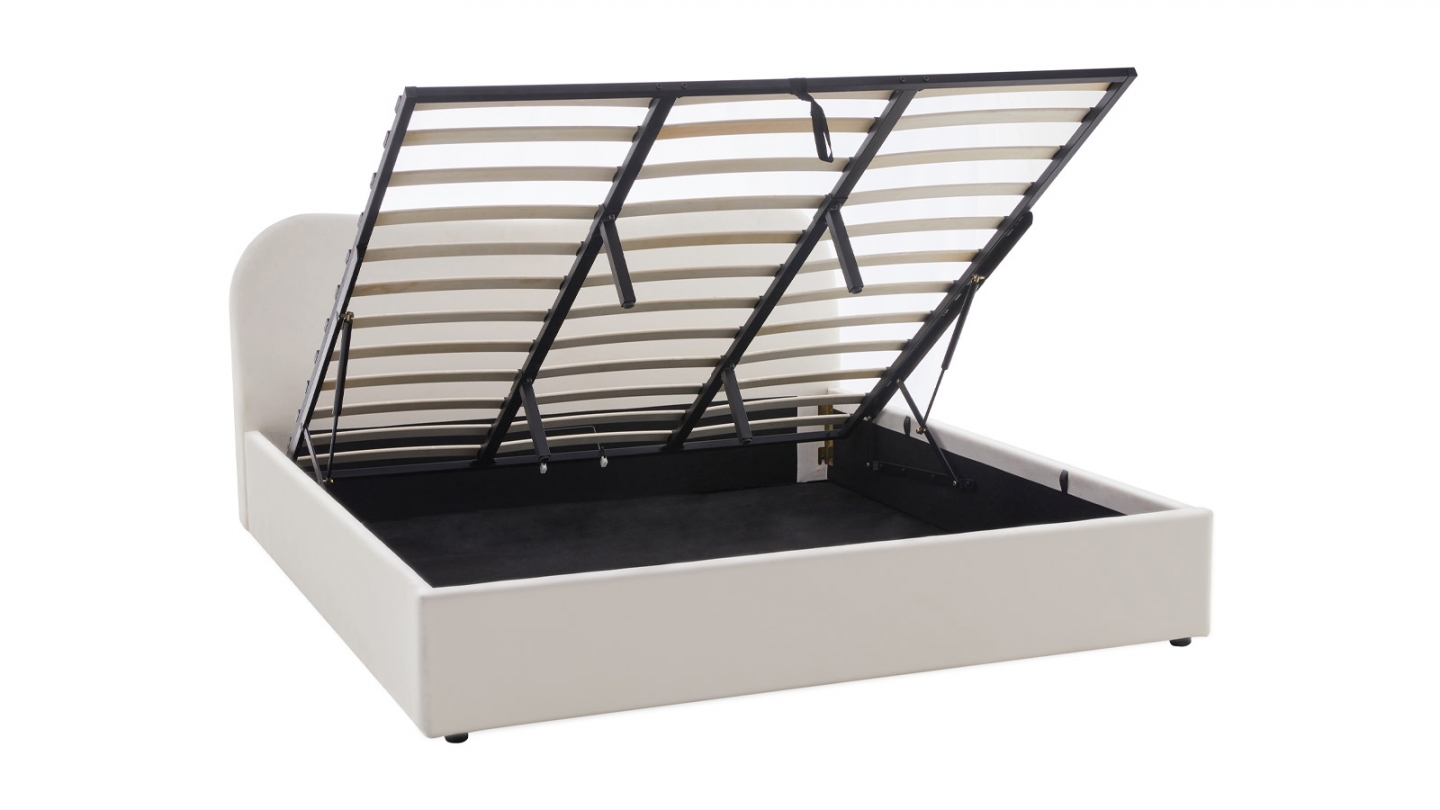 Lit coffre adulte 180x200 cm avec tête le lit matelassée en velours beige - Suzon