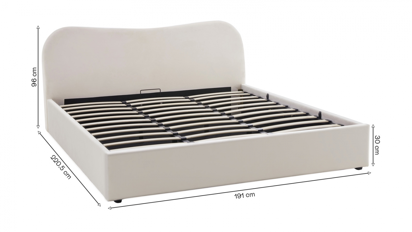 Lit coffre adulte 180x200 cm avec tête le lit matelassée en velours beige - Suzon