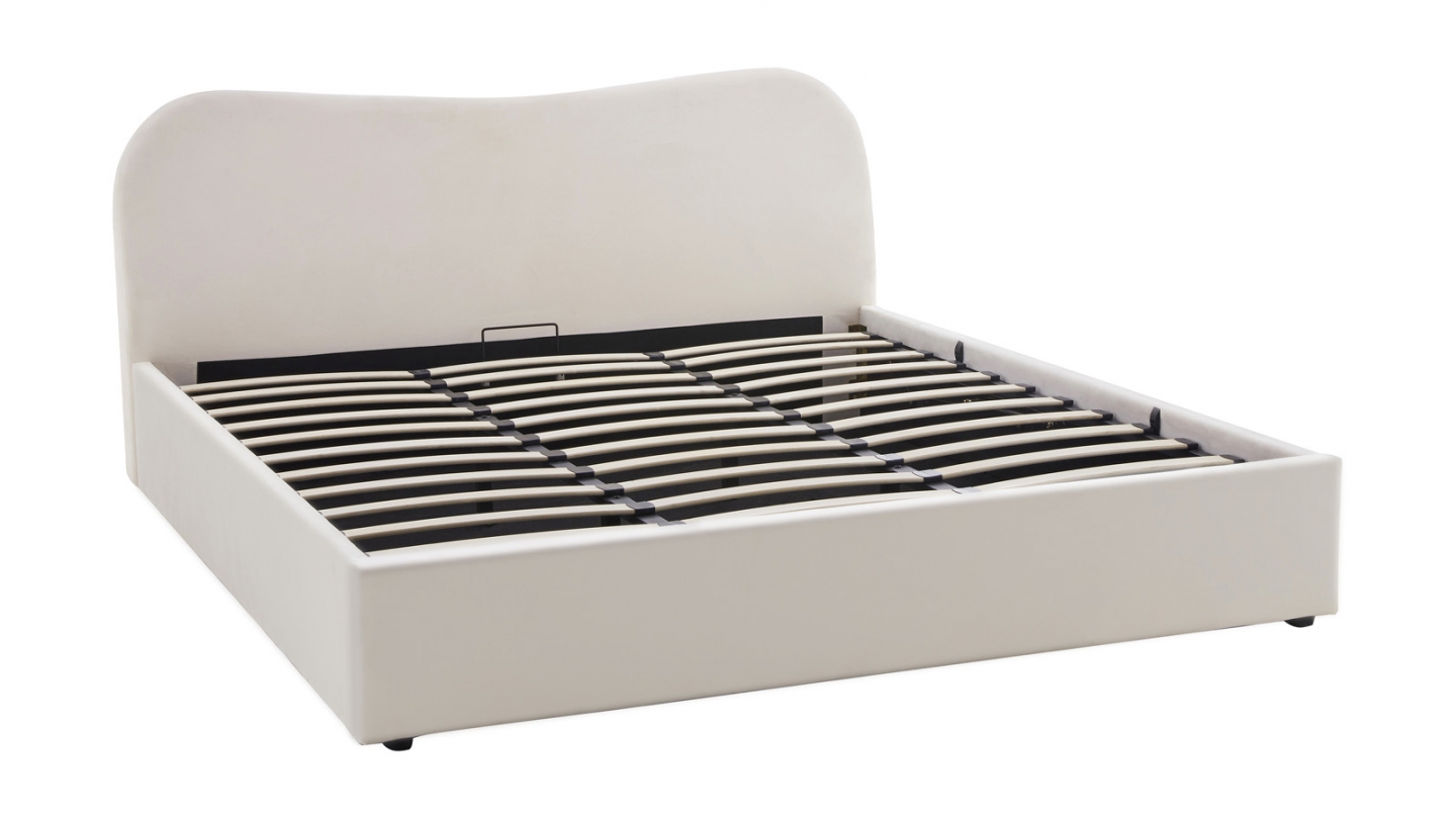 Lit coffre adulte 180x200 cm avec tête le lit matelassée en velours beige - Suzon