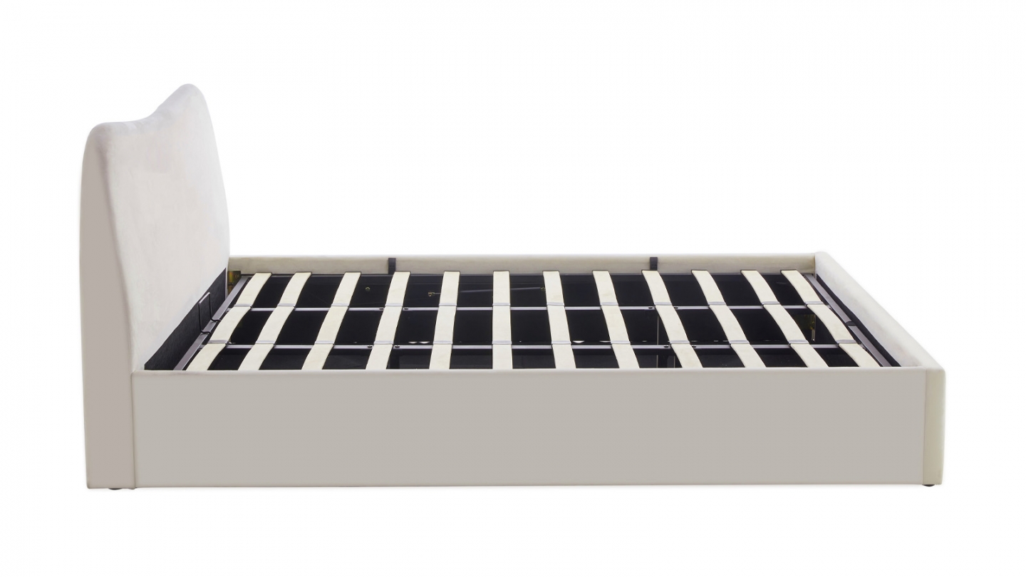 Lit coffre adulte 180x200 cm avec tête le lit matelassée en velours beige - Suzon