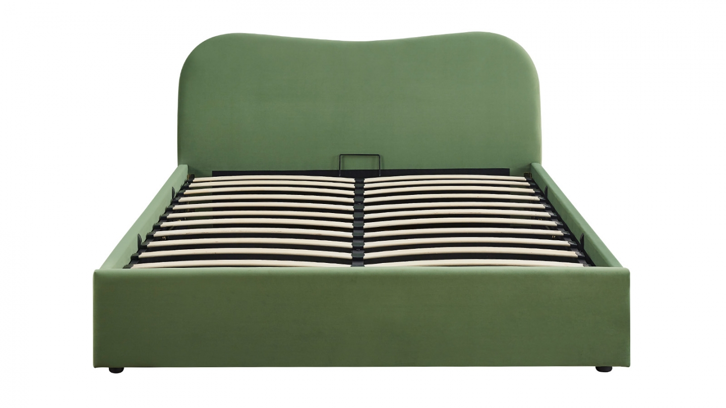 Lit coffre adulte 140x190 cm avec tête le lit matelassée en velours vert clair - Suzon