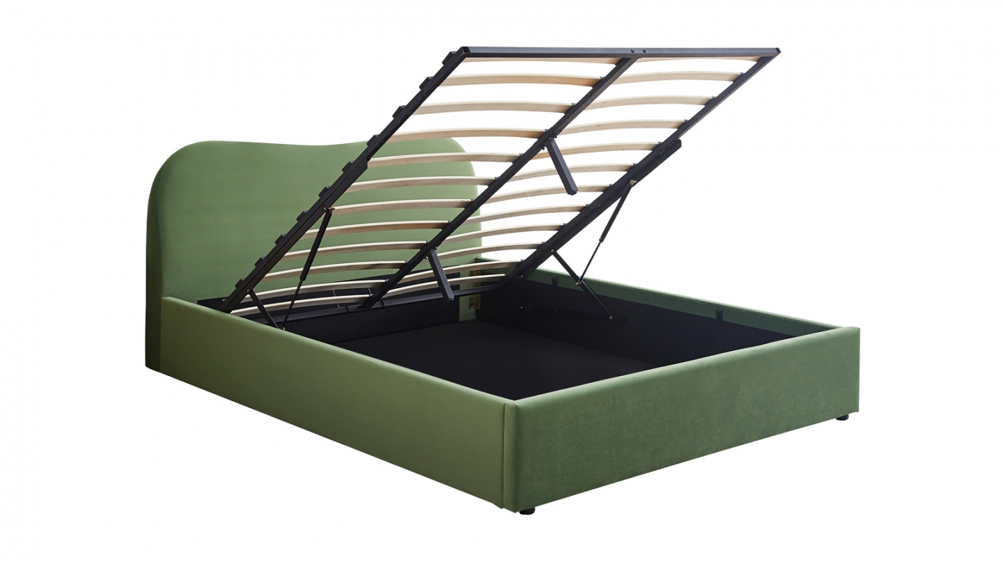 Lit coffre adulte 140x190 cm avec tête le lit matelassée en velours vert clair - Suzon
