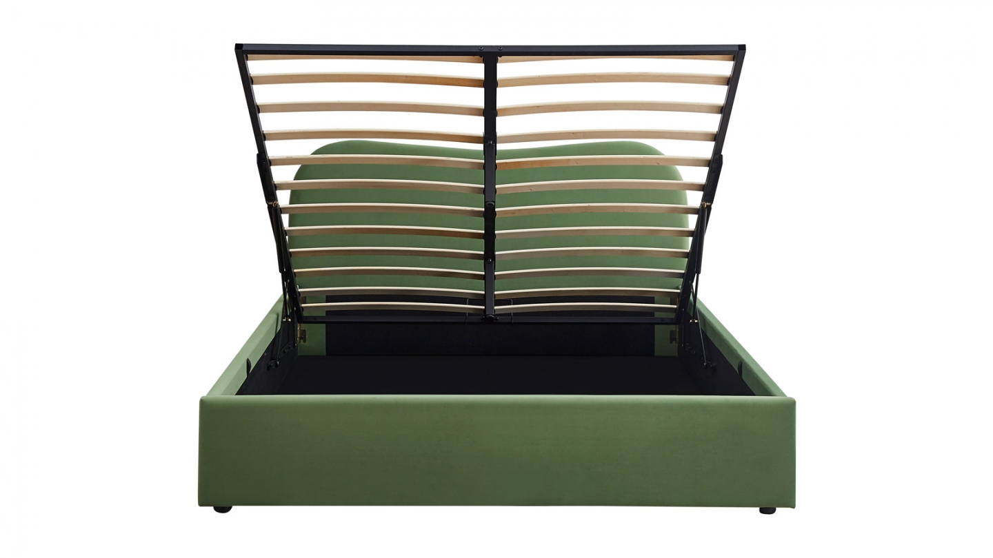 Lit coffre adulte 140x190 cm avec tête le lit matelassée en velours vert clair - Suzon