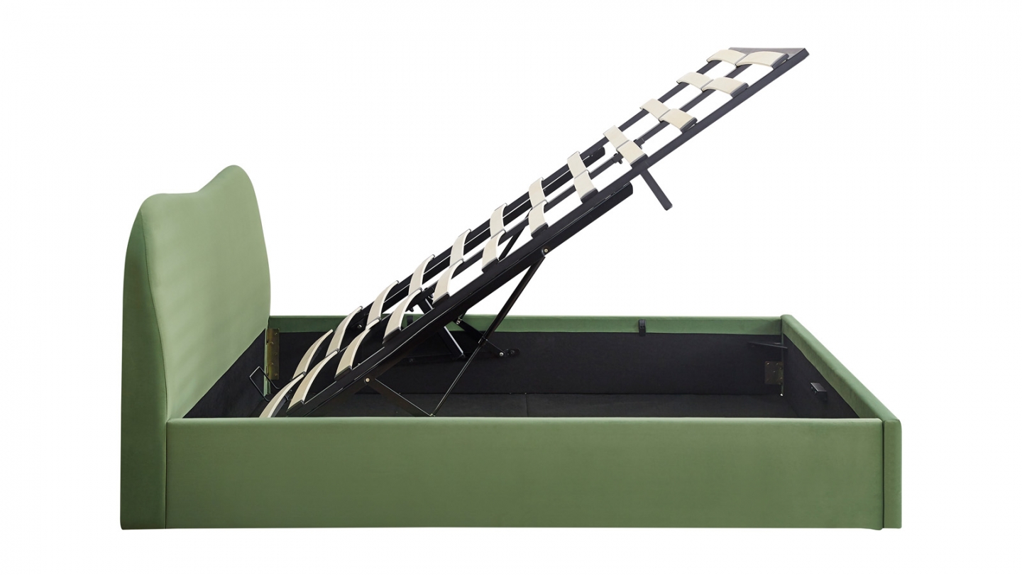 Lit coffre adulte 140x190 cm avec tête le lit matelassée en velours vert clair - Suzon
