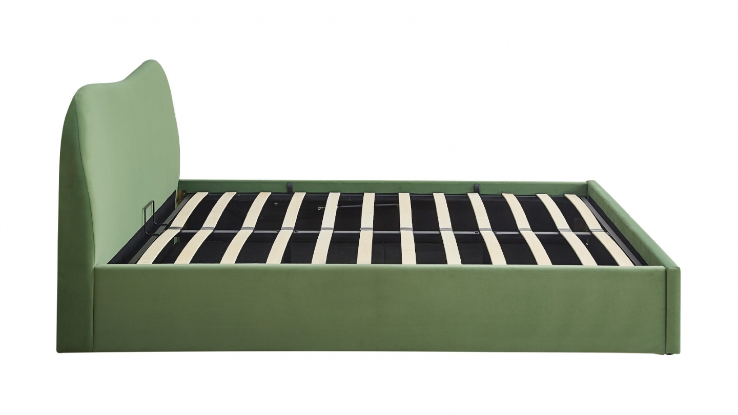 Lit coffre adulte 140x190 cm avec tête le lit matelassée en velours vert clair - Suzon