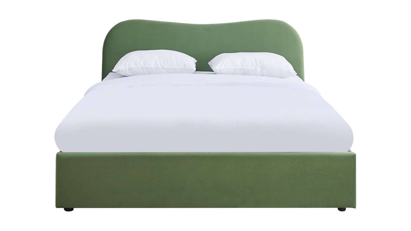Lit coffre adulte 140x190 cm avec tête le lit matelassée en velours vert clair - Suzon