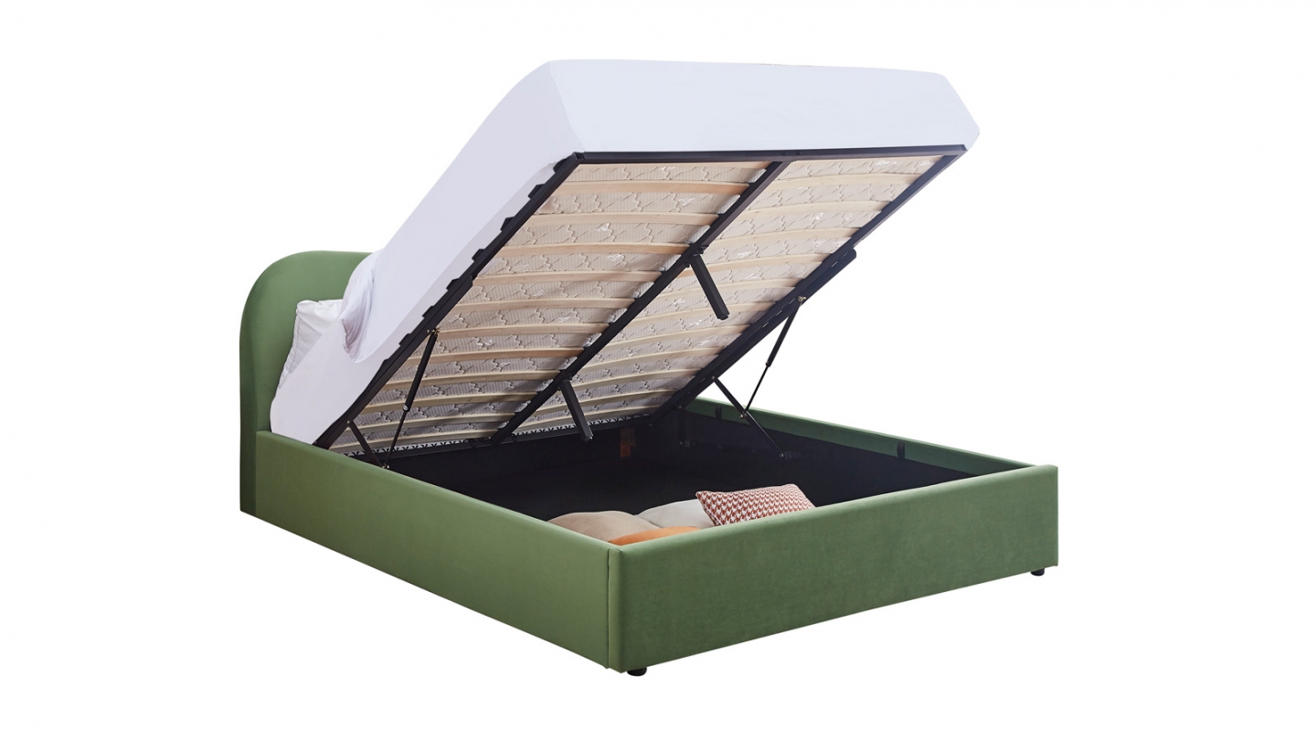 Lit coffre adulte 140x190 cm avec tête le lit matelassée en velours vert clair - Suzon