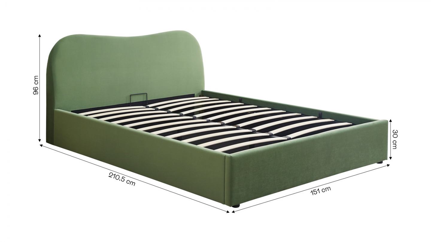 Lit coffre adulte 140x190 cm avec tête le lit matelassée en velours vert clair - Suzon