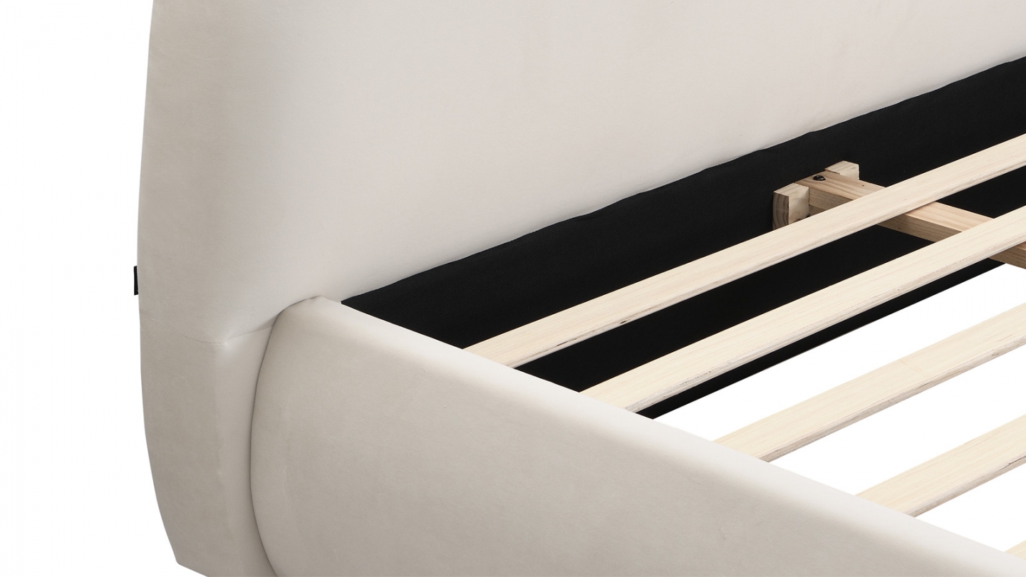 Lit adulte 140x190 cm avec sommier et tête de lit matelassée en velours beige - Maddie