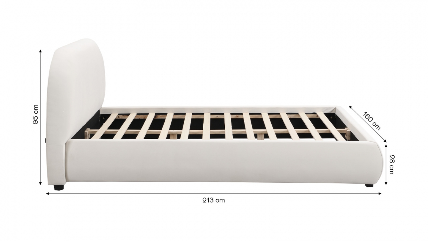 Lit adulte 140x190 cm avec sommier et tête de lit matelassée en velours beige - Maddie