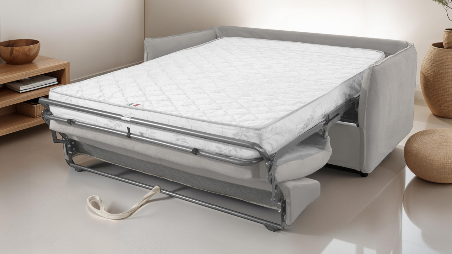 Canapé convertible 3 places en velours taupe - ouverture express - Gina