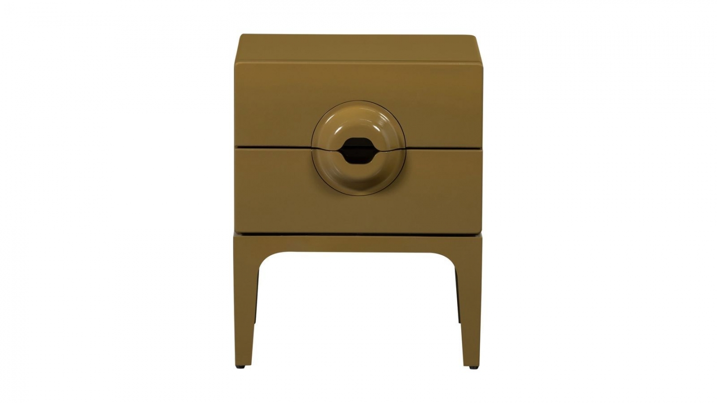 Table de chevet 2 tiroirs en bois et métal jaune miel - Merge