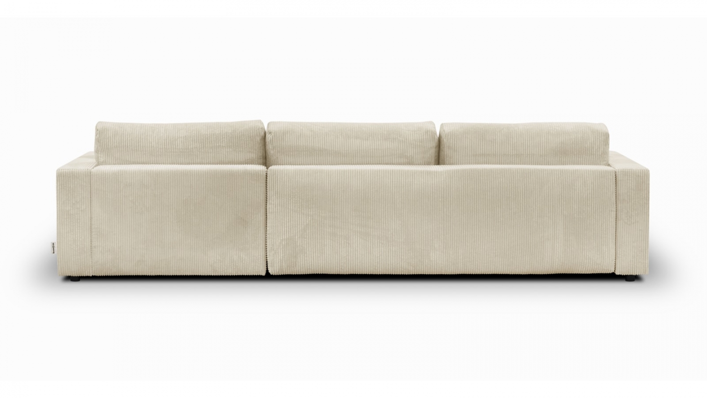 Canapé d'angle droit convertible 5 places en velours côtelé beige avec coffre de rangement - Collection Robin