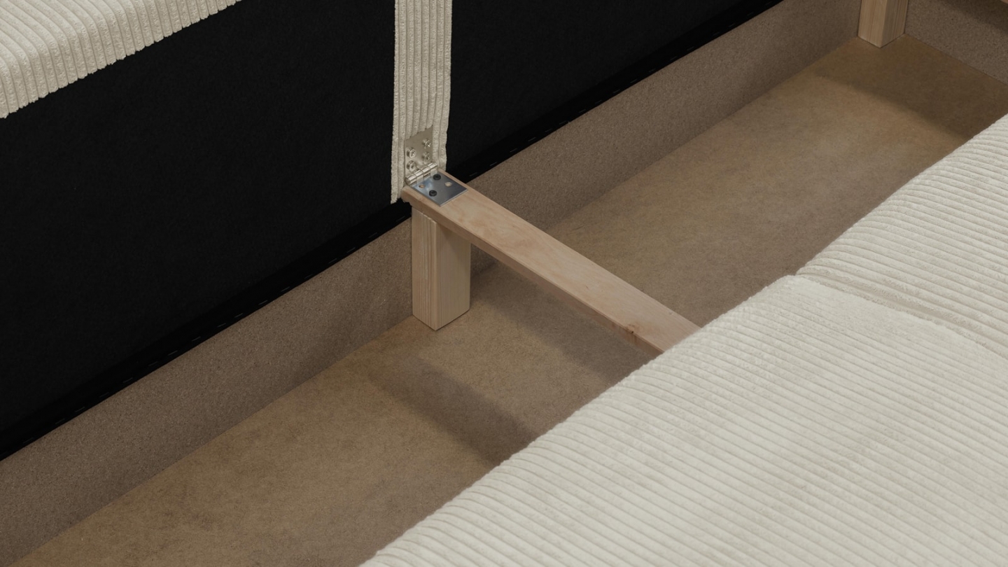 Canapé d'angle droit convertible 5 places en velours côtelé beige avec coffre de rangement - Collection Robin