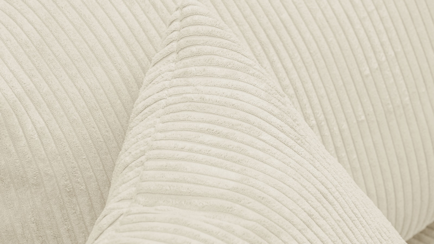 Canapé d'angle droit convertible 5 places en velours côtelé beige avec coffre de rangement - Collection Robin