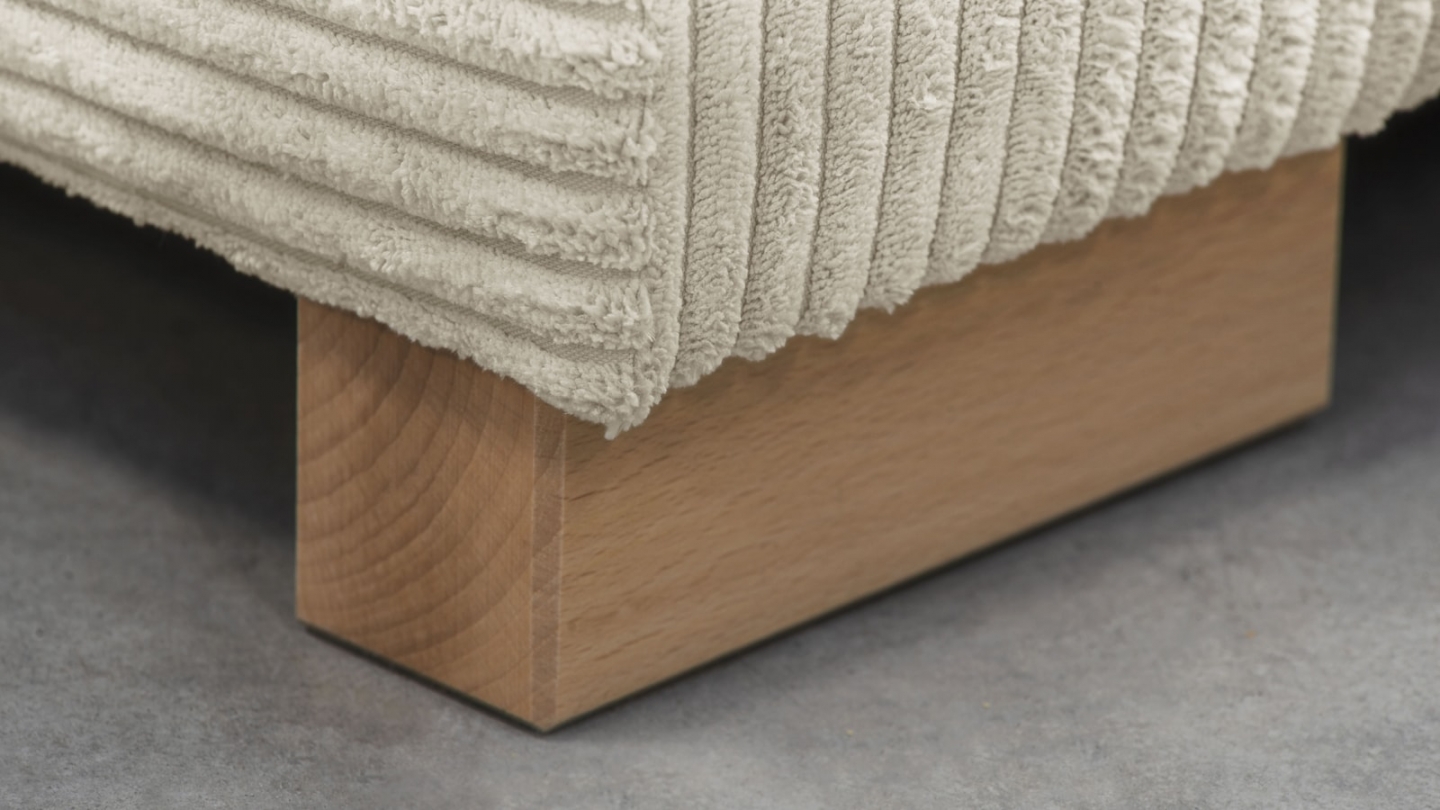 Canapé d'angle droit convertible 5 places en velours côtelé beige avec coffre de rangement - Collection Robin