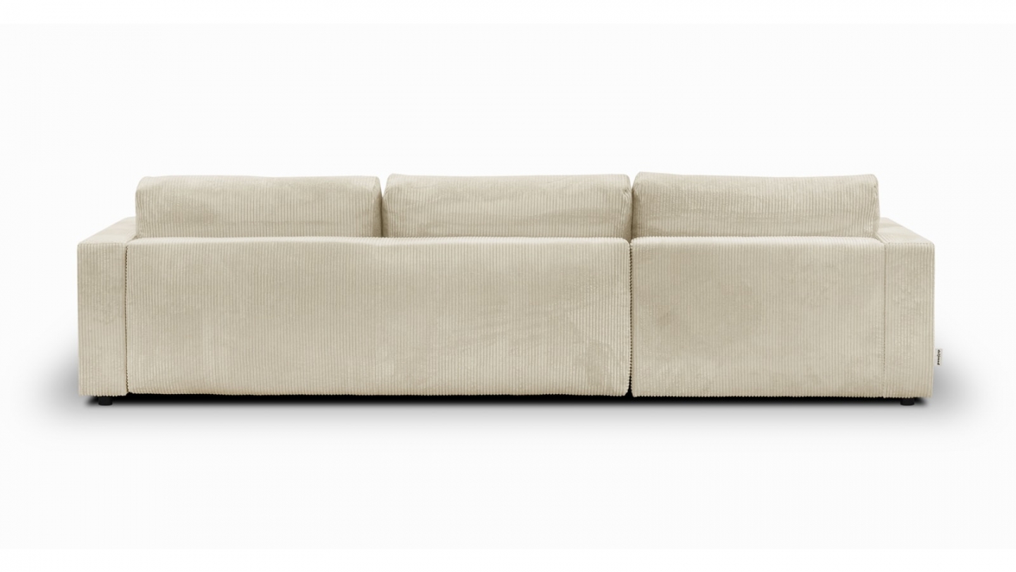 Canapé d'angle gauche convertible 5 places en velours côtelé beige avec coffre de rangement - Collection Robin