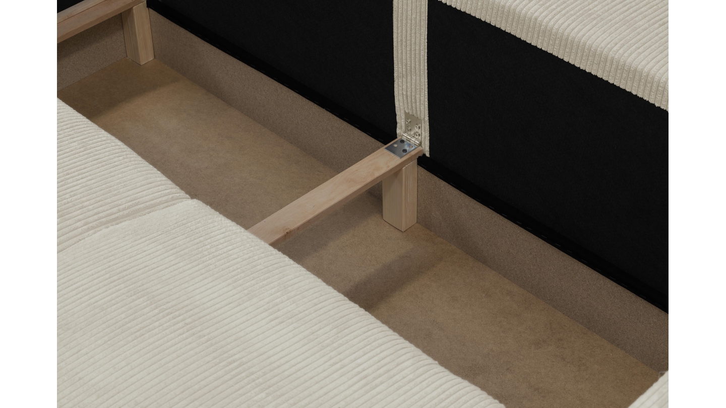 Canapé d'angle gauche convertible 5 places en velours côtelé beige avec coffre de rangement - Collection Robin