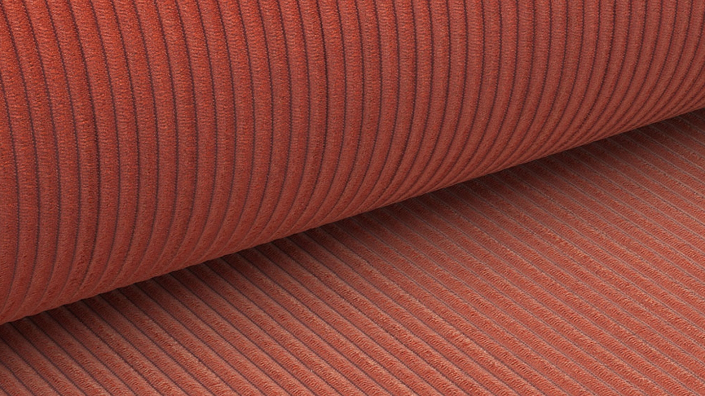 Canapé convertible 3 places avec coffre de rangement en velours côtelé terracotta - Laria