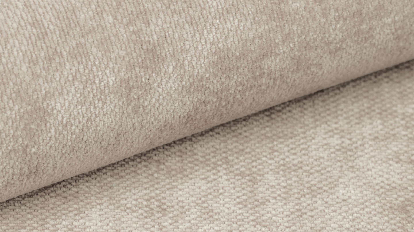 Canapé d'angle à droite convertible 4 places avec coffre de rangement en tissu chenille beige - Léo