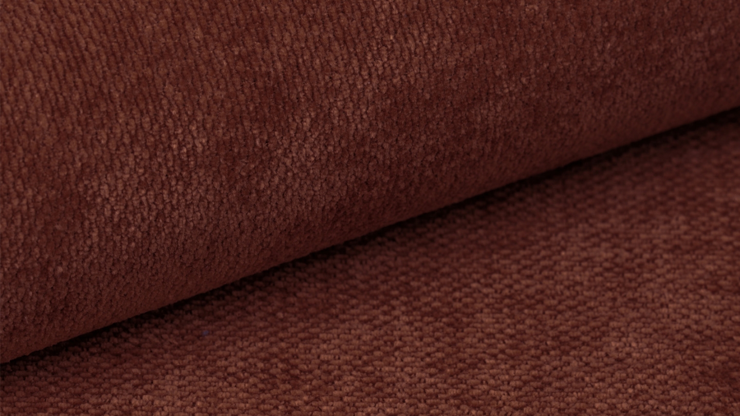 Canapé d'angle ouvert à droite convertible 3 places avec coffre de rangement en tissu chenille terracotta - Léo