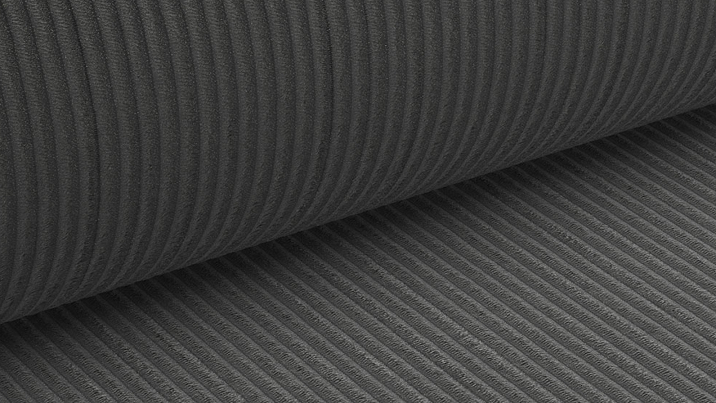 Canapé d'angle convertible réversible 4 places avec coffre de rangement en velours fines côtes gris anthracite - Livia New