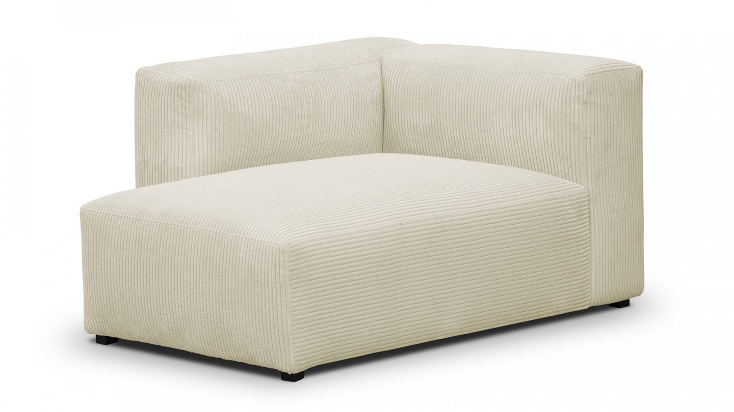 Canapé modulable panoramique 6 places avec méridienne à gauche + pouf en velours côtelé beige - Modulo