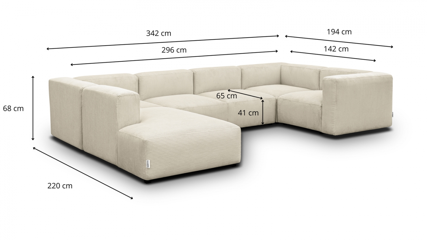 Canapé modulable panoramique 9 places ouvert à gauche en velours côtelé beige - Modulo