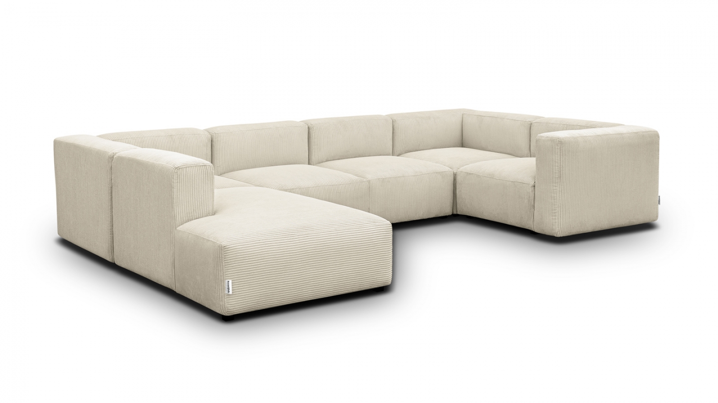 Canapé modulable panoramique 9 places ouvert à gauche en velours côtelé beige - Modulo