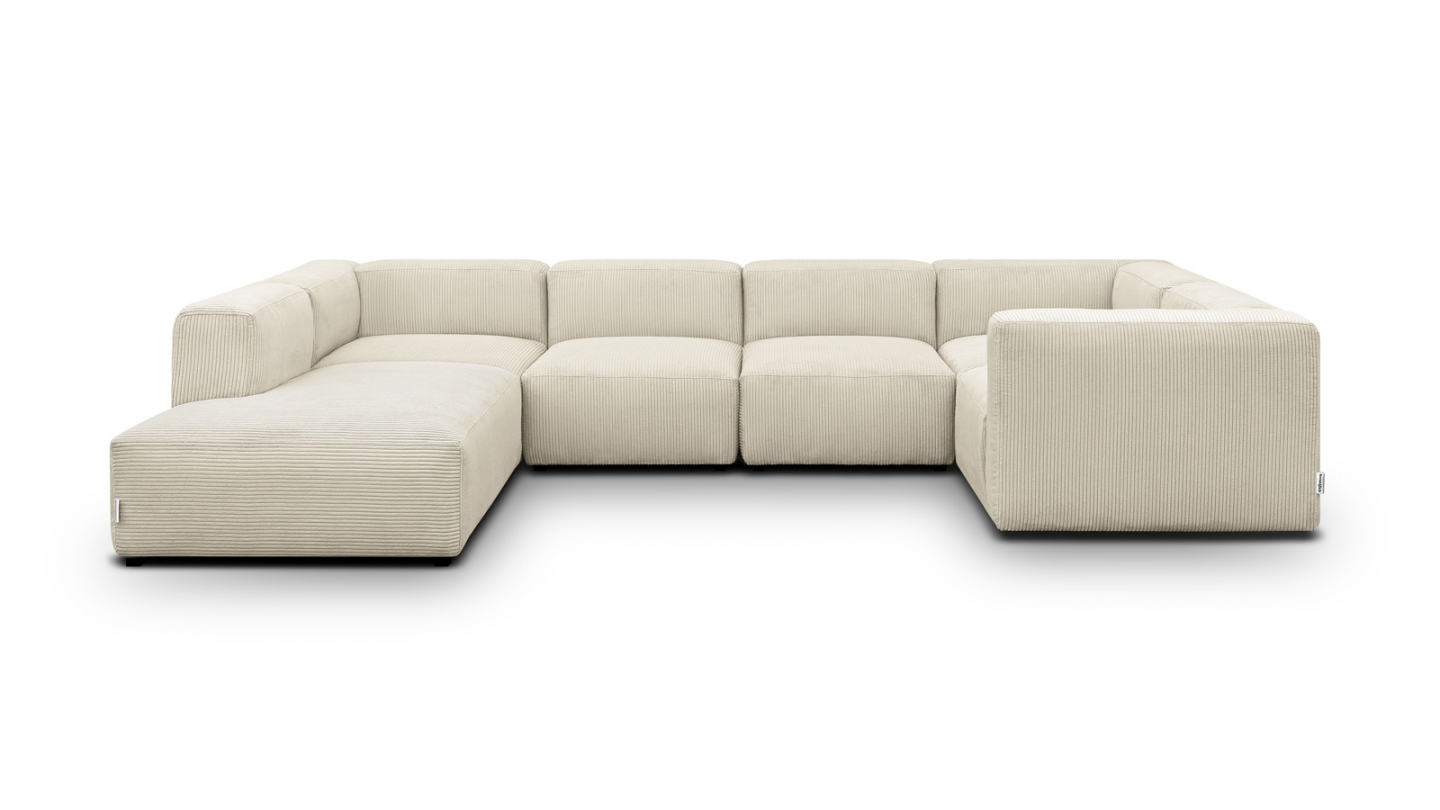 Canapé modulable panoramique 9 places ouvert à gauche en velours côtelé beige - Modulo