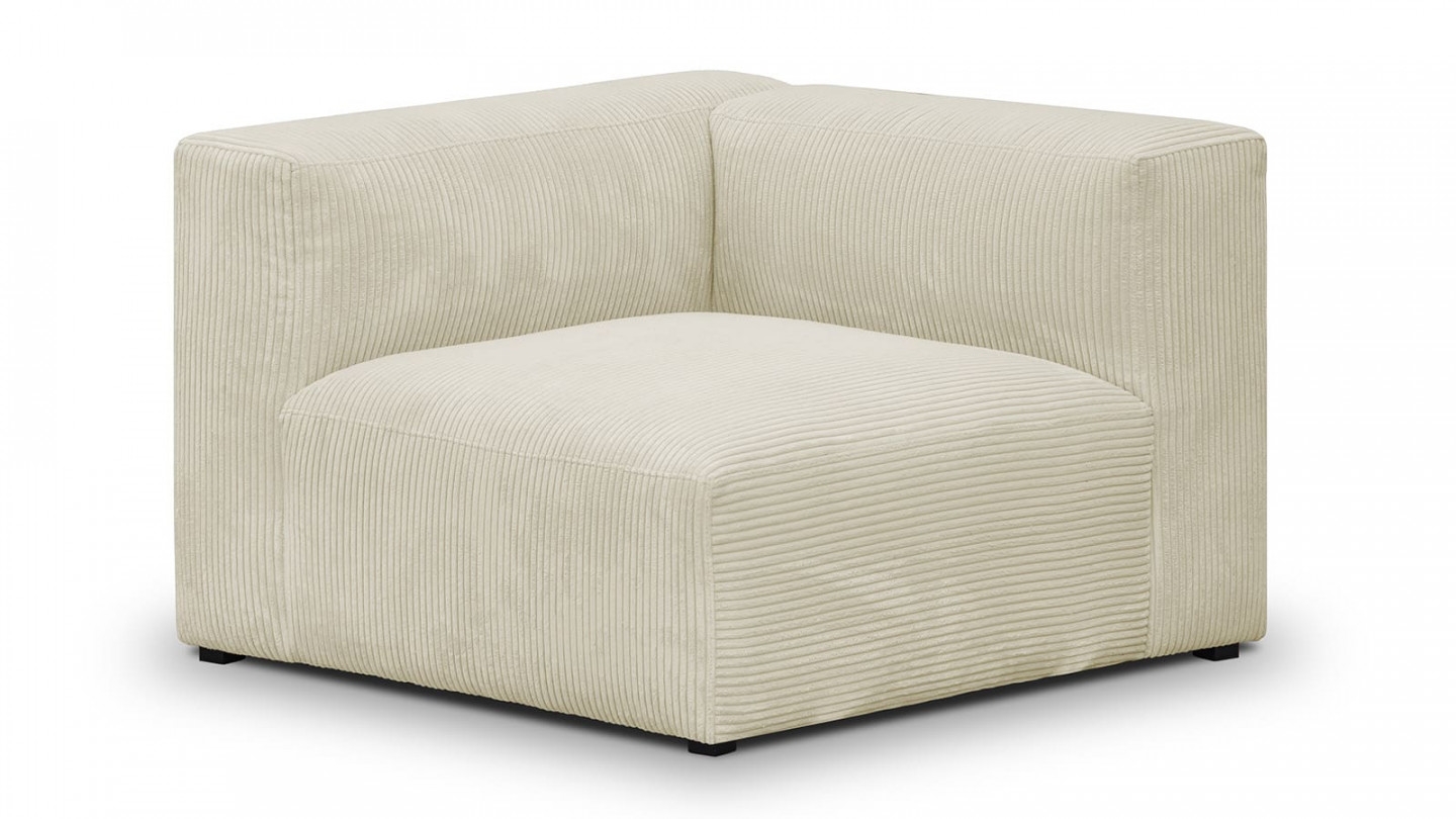 Canapé modulable panoramique 9 places ouvert à droite + pouf en velours côtelé beige - Modulo