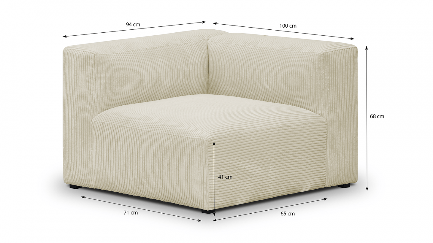 Canapé modulable panoramique 9 places ouvert à droite + pouf en velours côtelé beige - Modulo