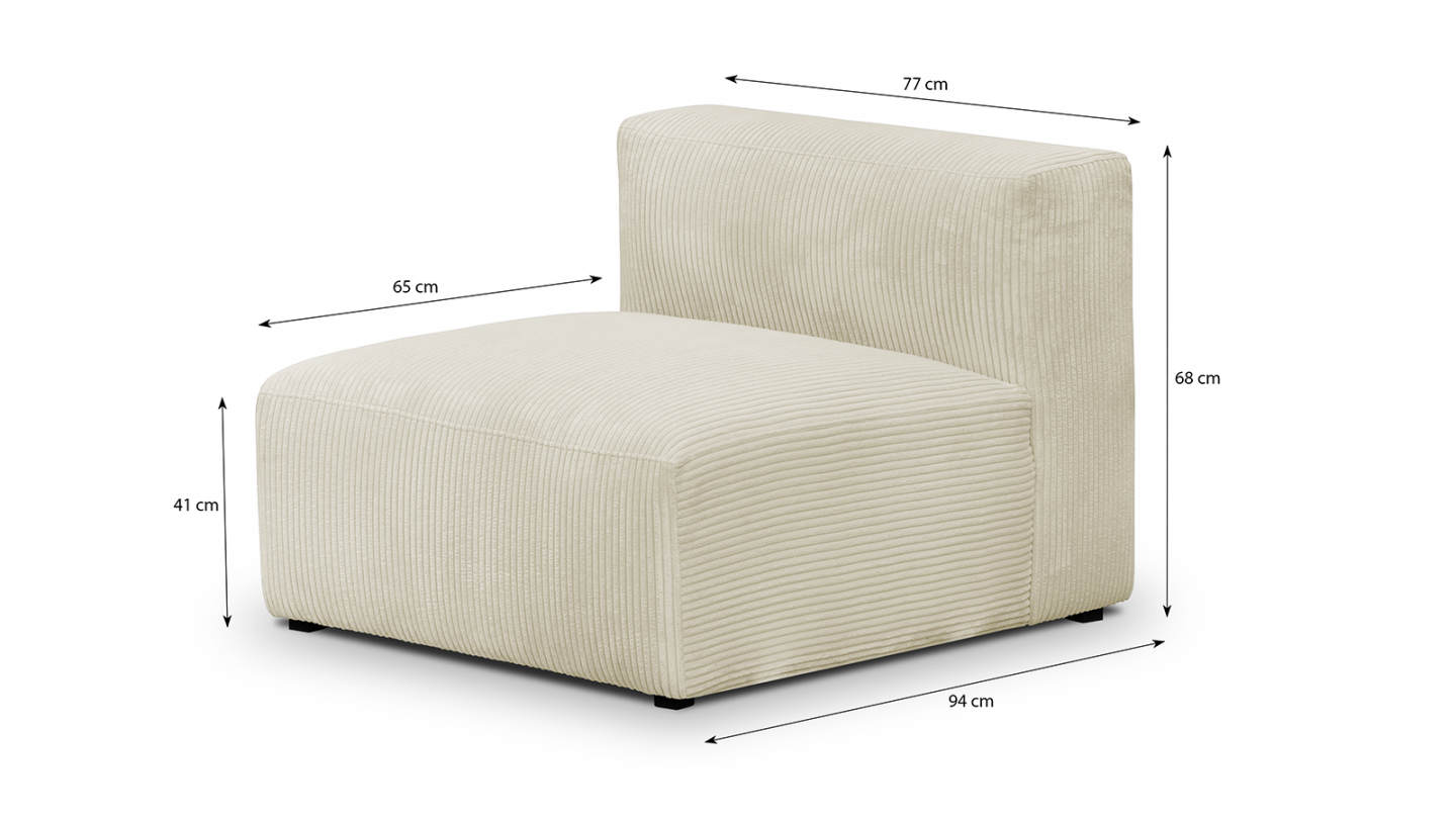 Canapé modulable panoramique 9 places ouvert à droite + pouf en velours côtelé beige - Modulo