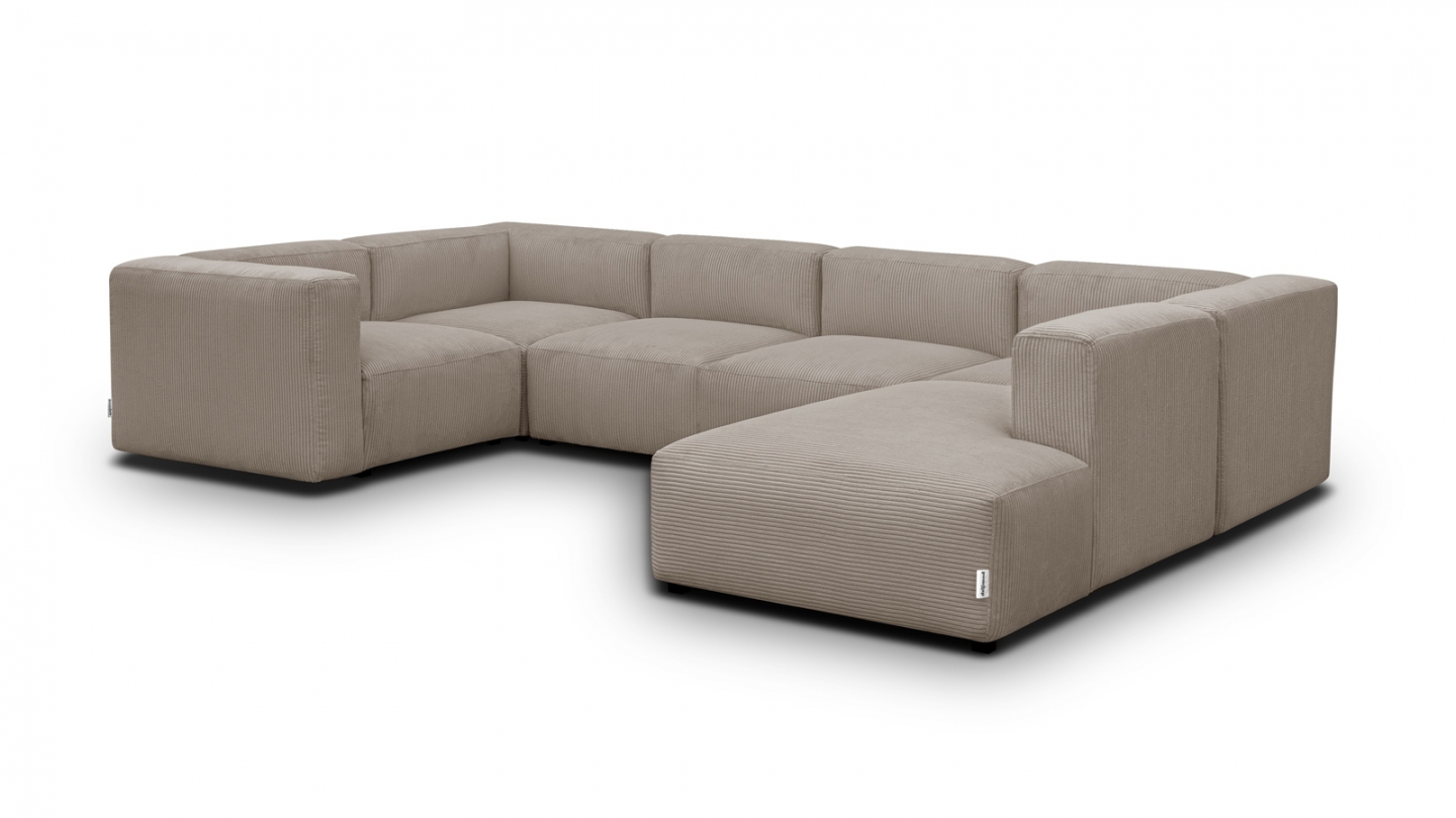 Canapé modulable panoramique 9 places ouvert à droite + pouf en velours côtelé taupe - Modulo New